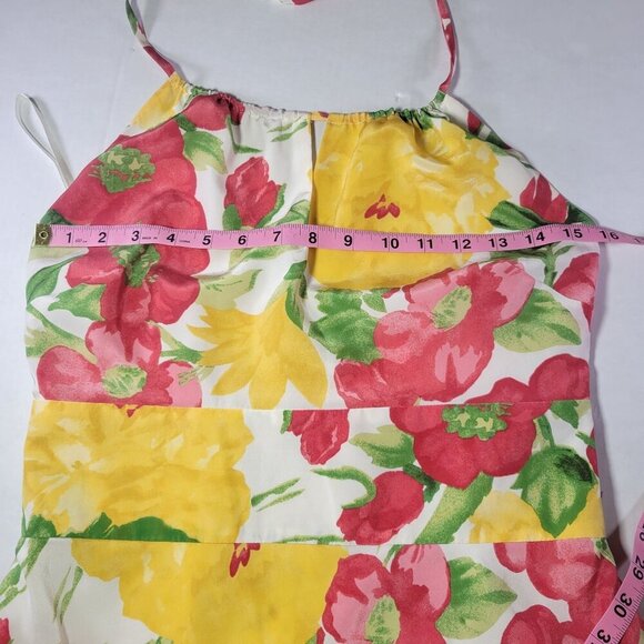 Ann Taylor Loft Yellow & Red Summer Casual Resort Floral Halter Dress Size 4 - Picture 5 of 7